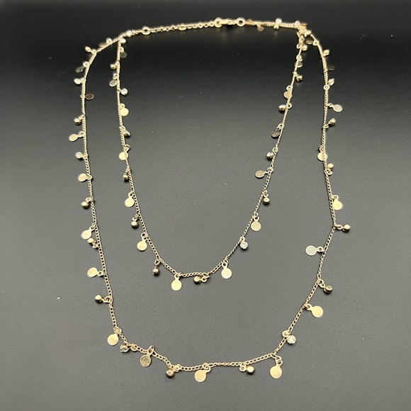 Jewelry - Double Strand Gold Tone Coin and Rhinestone Necklace